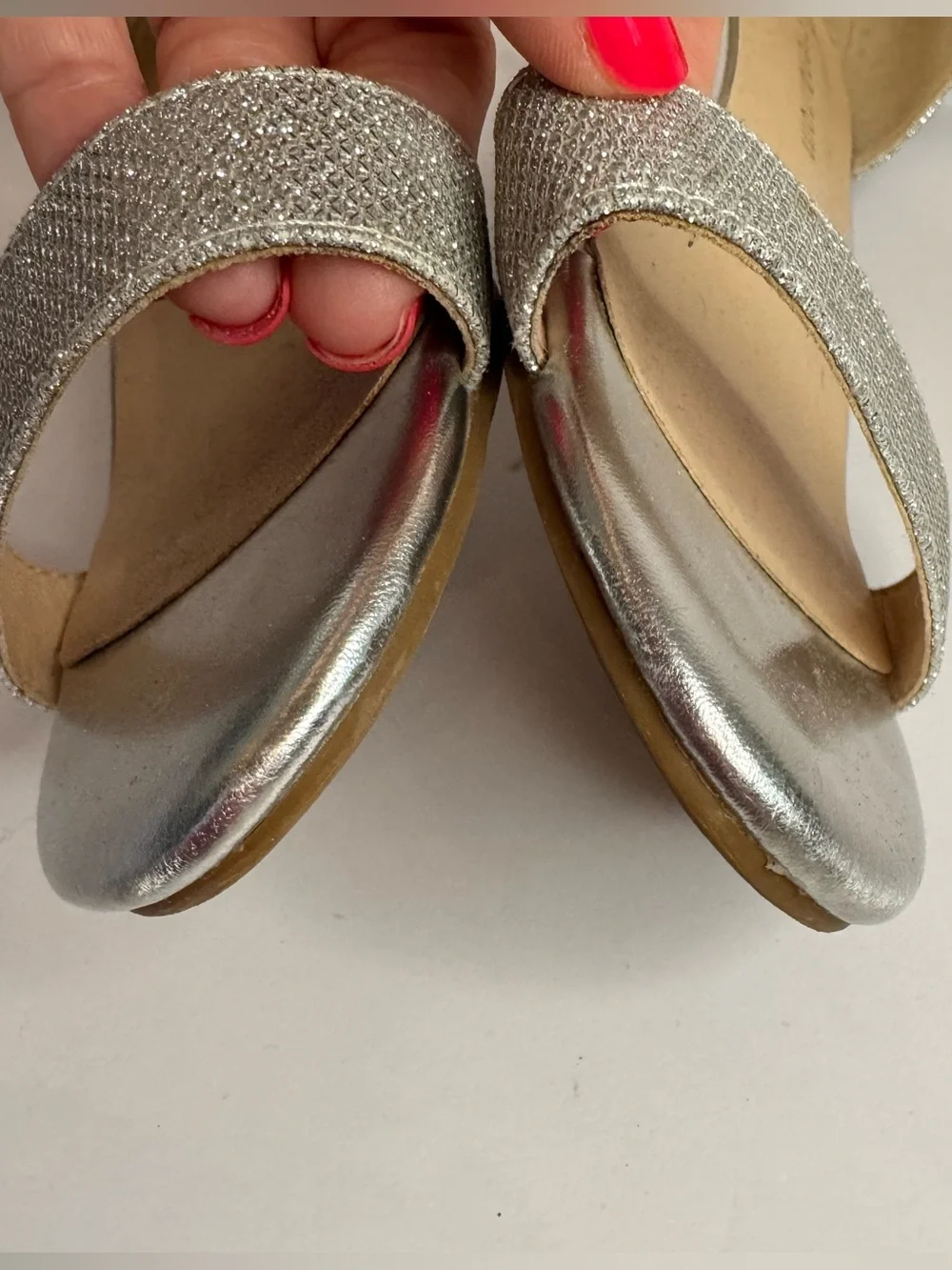 Girls Silver Glitter Block Heel Sandals Size 4 Wedding Party Dress Shoes